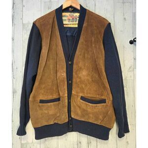 VTG Atlantic Beach Mixed Media Suede Knit Cardigan Jacket Sz. XL